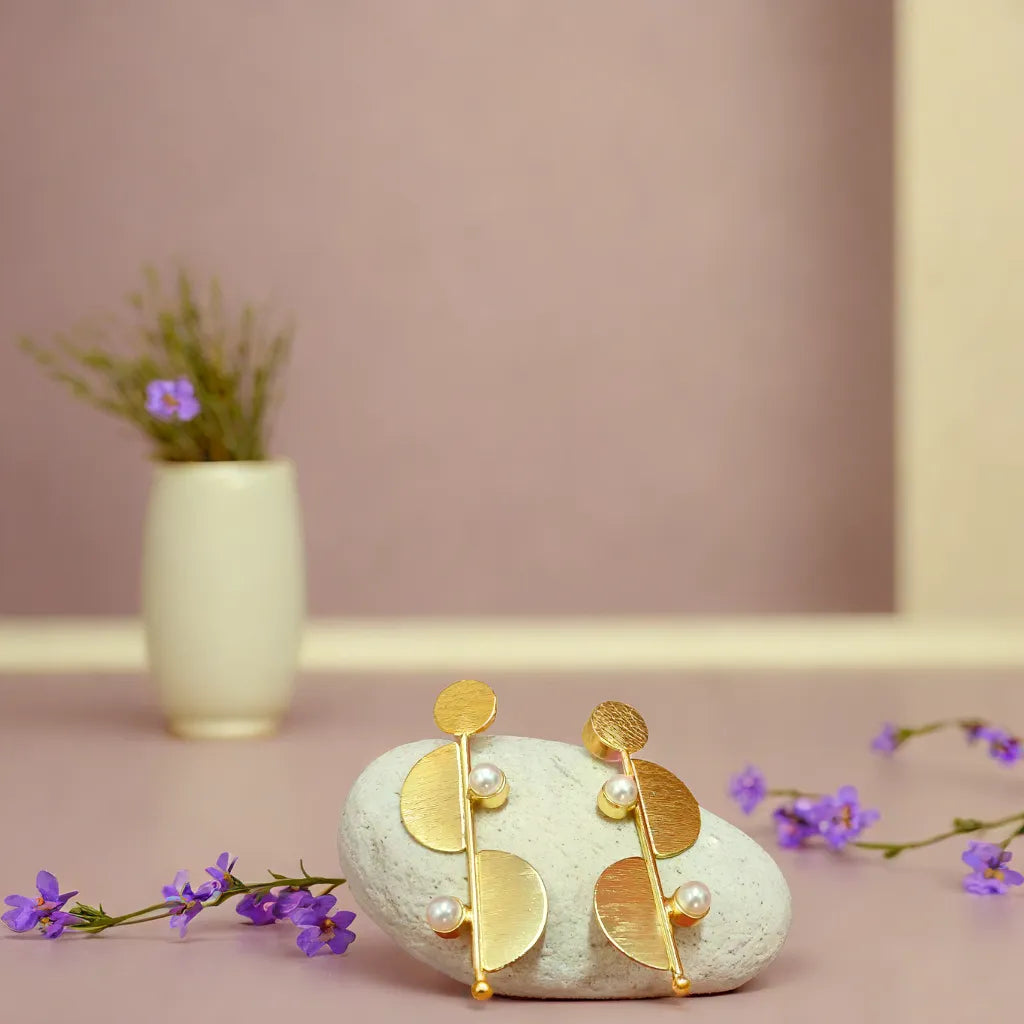 Elegant gold-tone matte finish fashion light weight earring for casual, office and party wear
