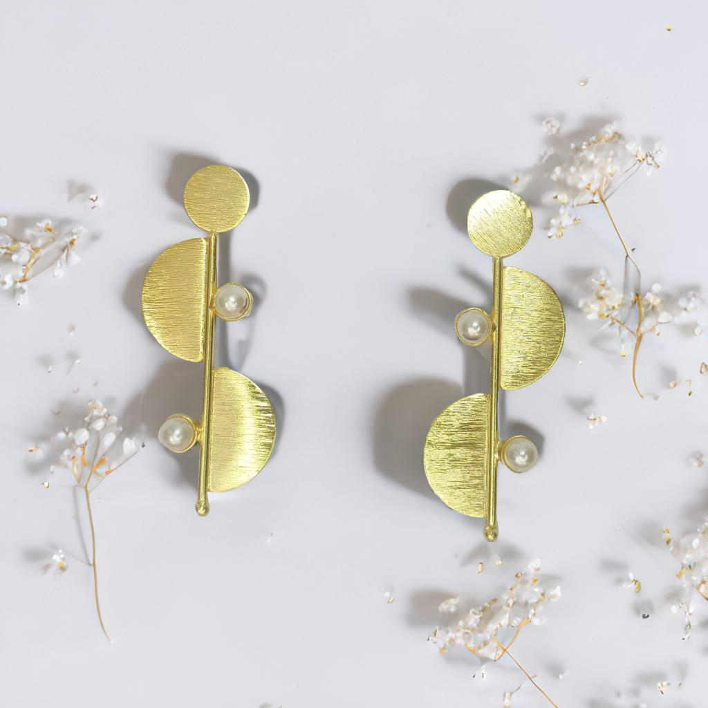 Elegant gold-tone matte finish fashion light weight earring for casual, office and party wear