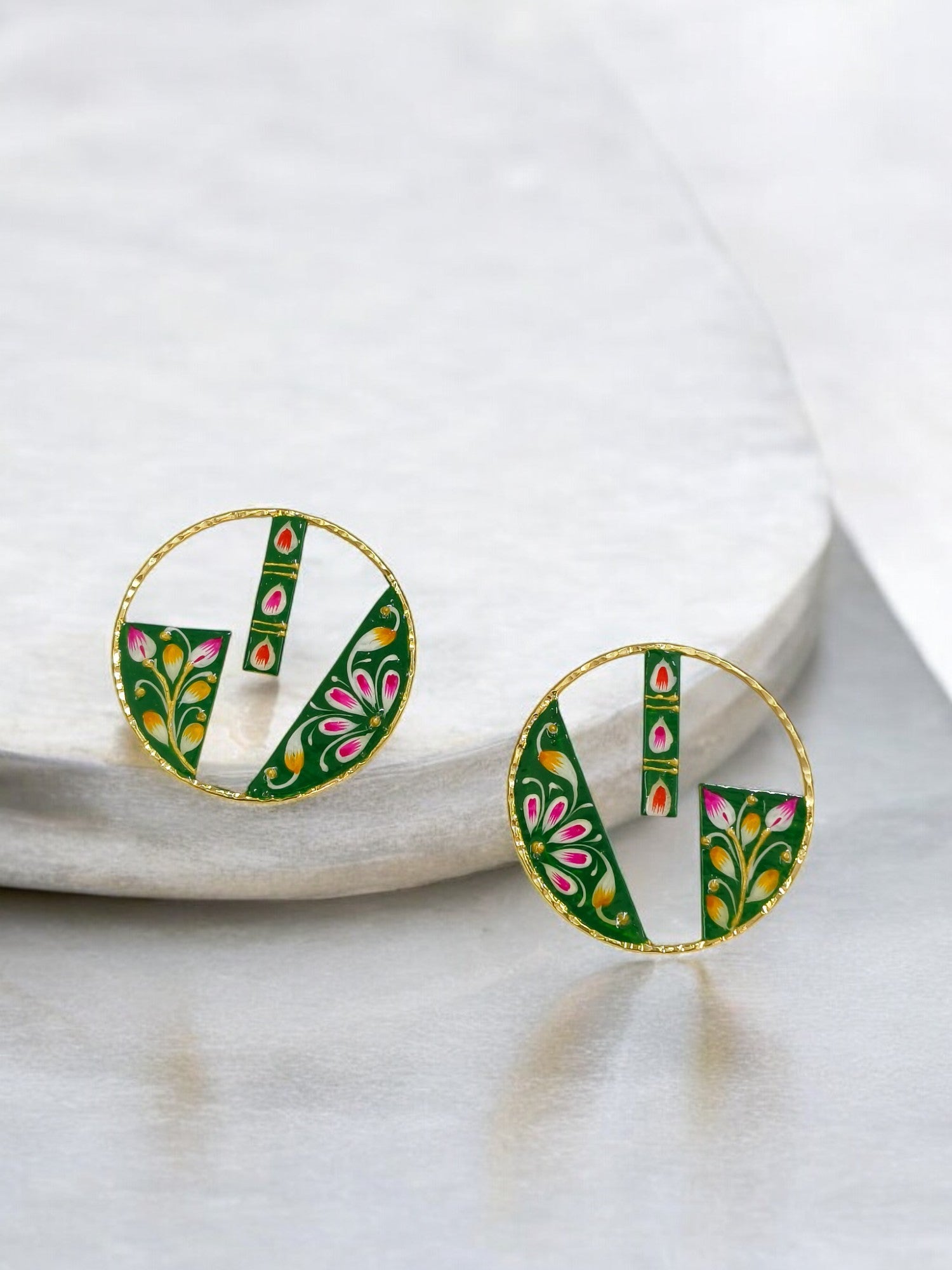 Brass Metal Hand Painted Earrings for your trendy and classic aesthetic look