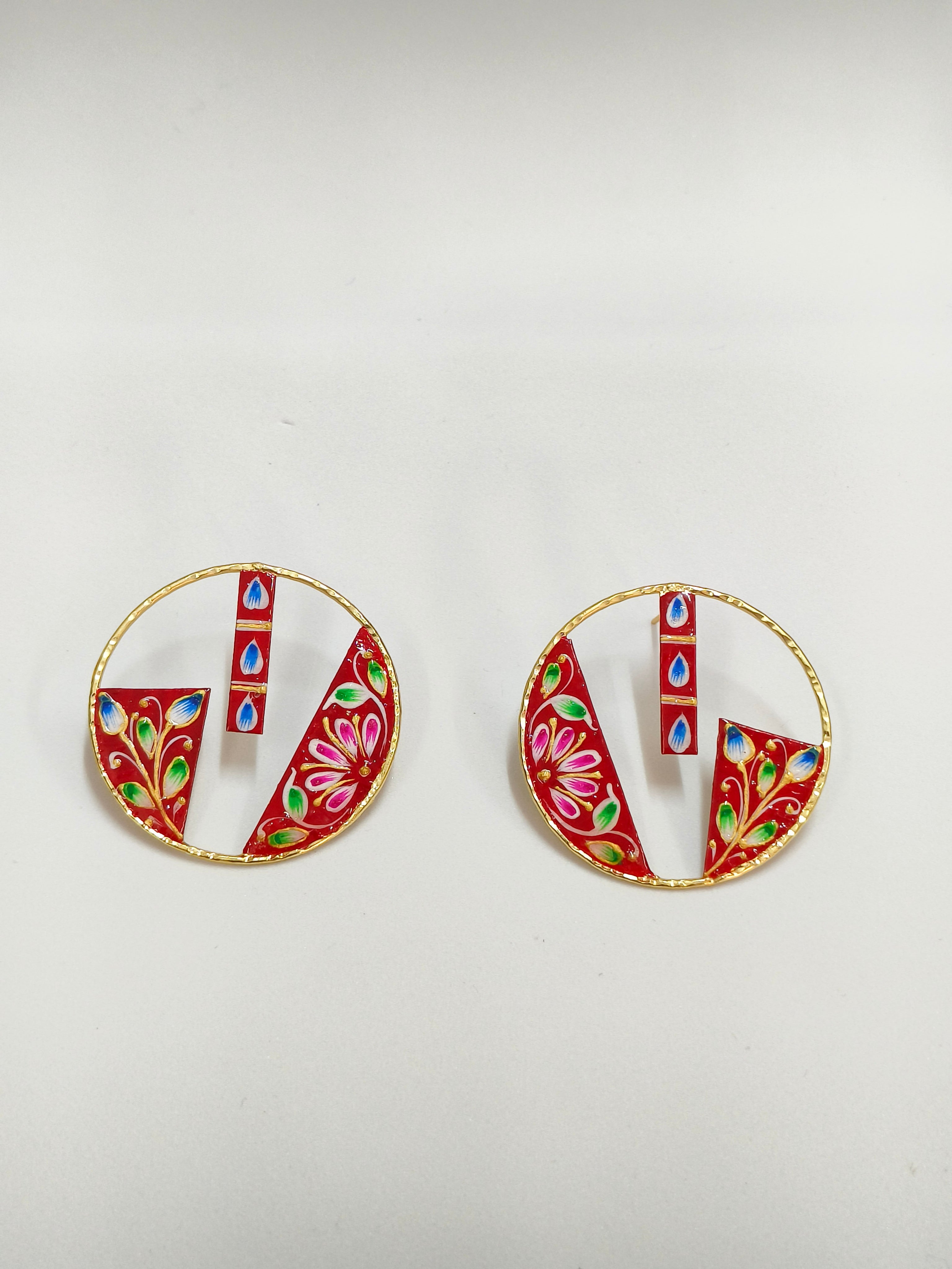 Brass Metal Hand Painted Earrings for your trendy and classic aesthetic look