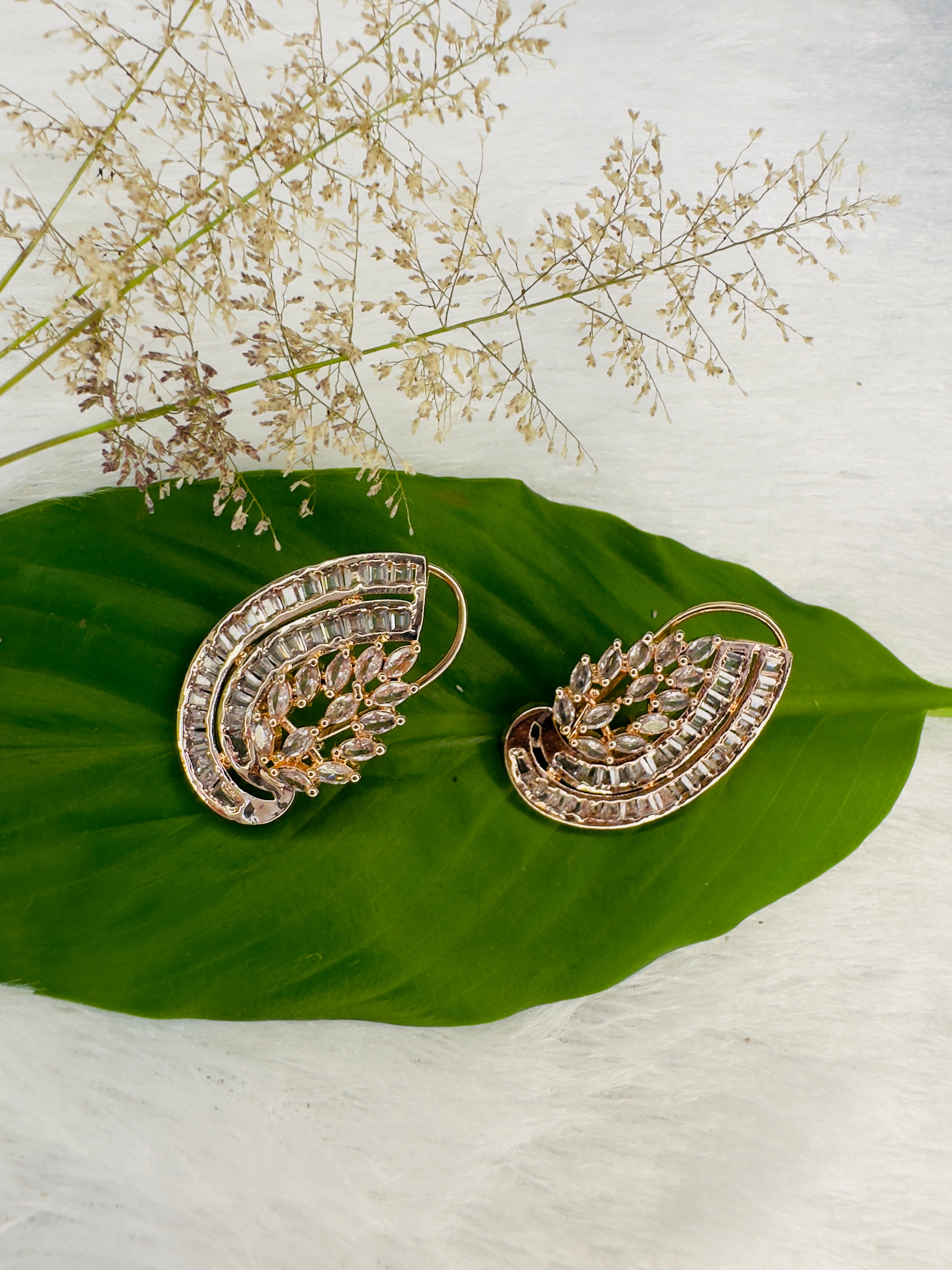 Gold-Plated Paisley Designer Earrings for Women – Elegant Cubic Zirconia & Pearl Detailing – Traditional Indian Wedding & Party Jewelry