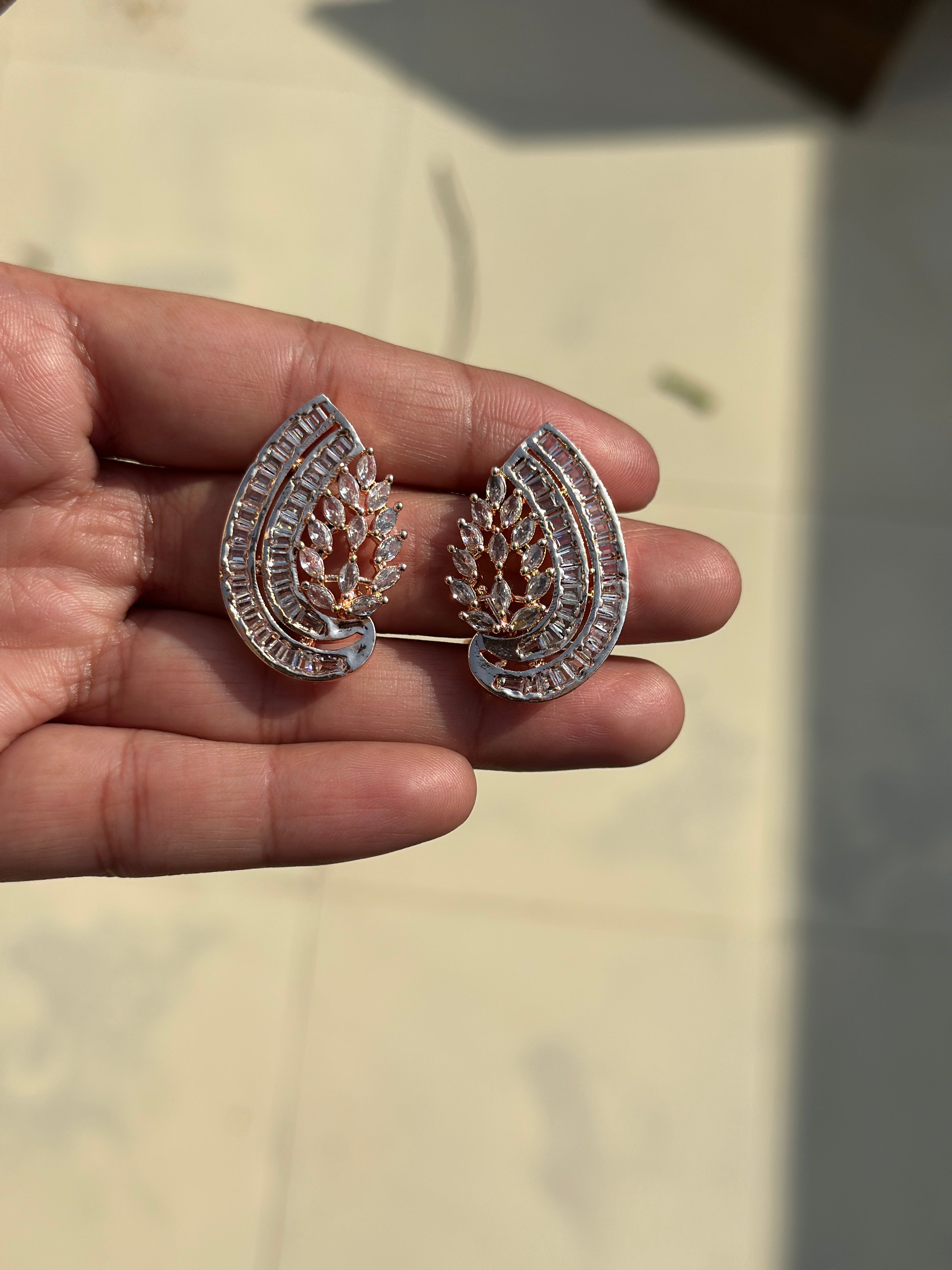 Gold-Plated Paisley Designer Earrings for Women – Elegant Cubic Zirconia & Pearl Detailing – Traditional Indian Wedding & Party Jewelry