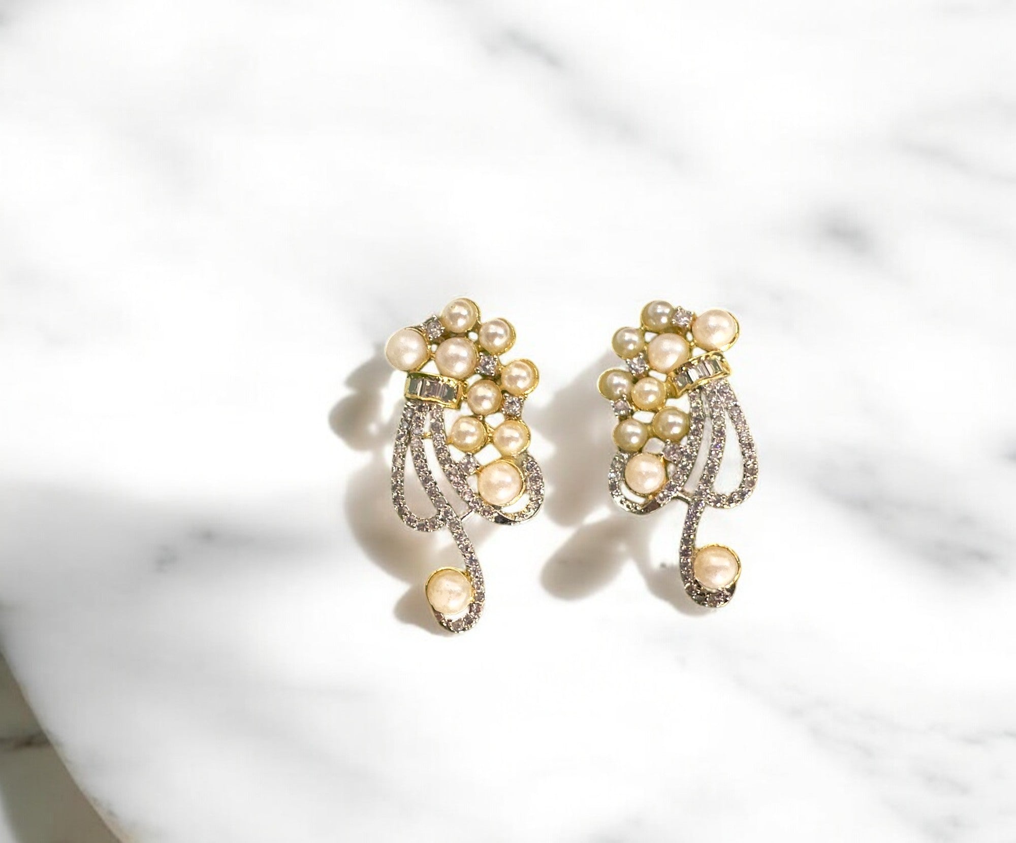 Luxury Pearl Cluster Drop Earrings for Women – Gold & Silver Plated Statement Earrings with Sparkling Cubic Zirconia – Elegant Jewelry for Weddings, Parties & Special Occasions