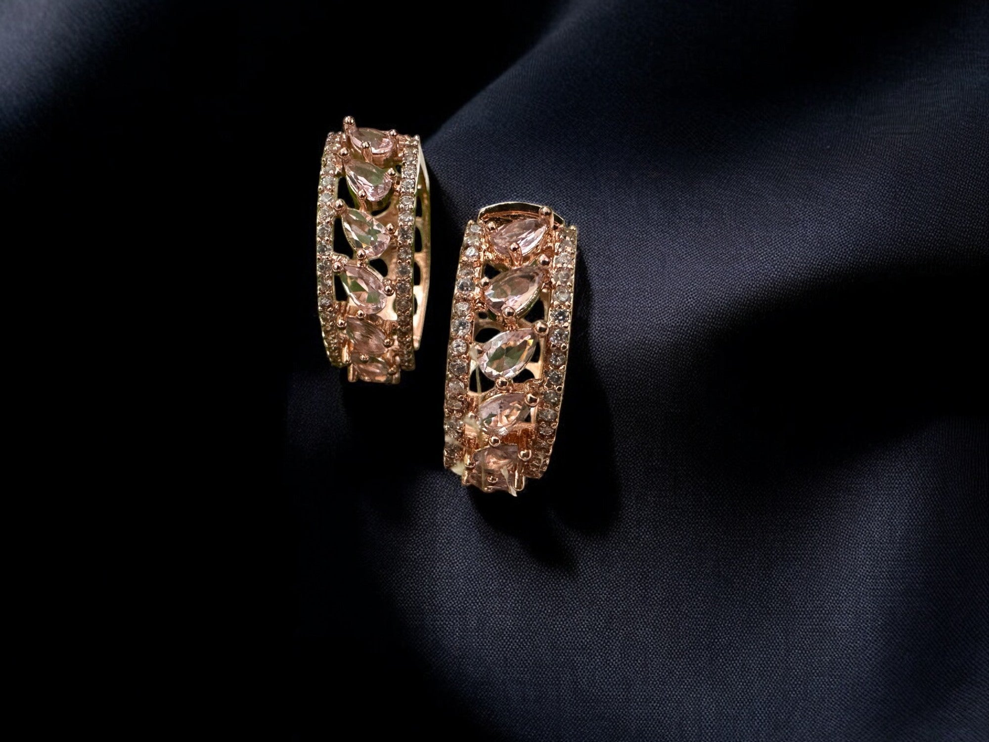 Rose Gold Crystal Hoop Earrings – Elegant Openwork Huggie Hoops for Women – Sparkling Statement Jewelry for Special Occasions